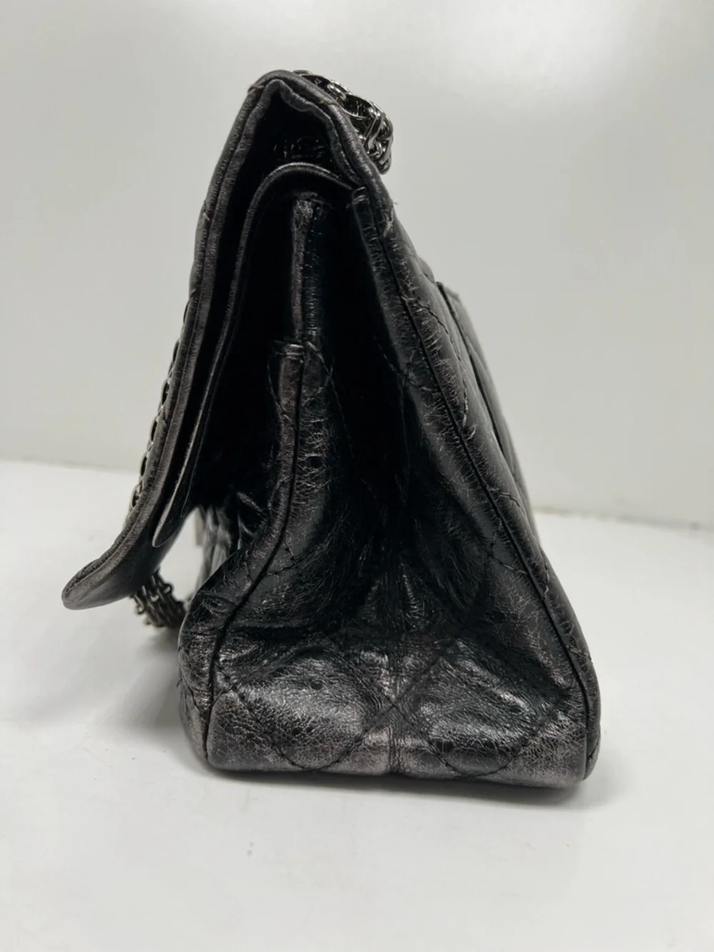 Chanel Quilted Aged Calfskin Silver / Gray Reissue 2.55 Double Flap 227
